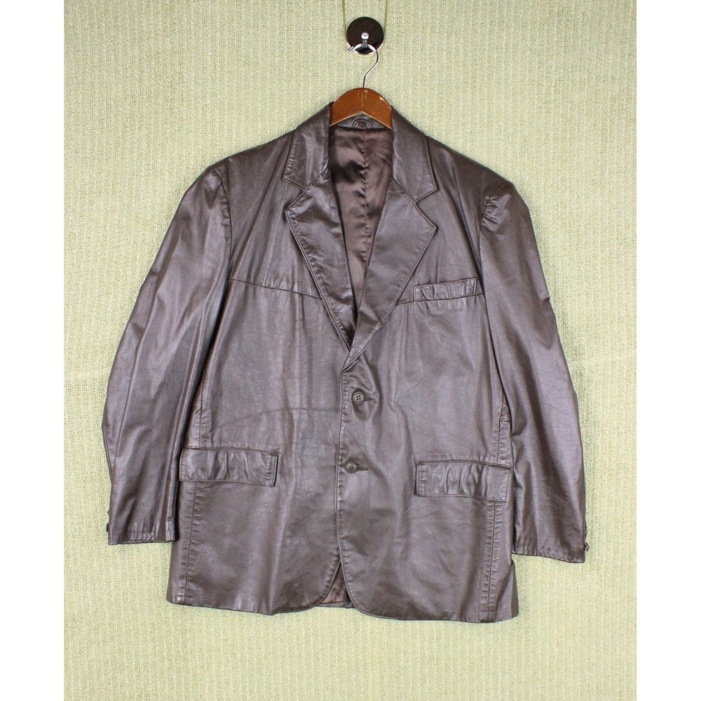 Vintage 70s Brown Leather Blazer Sport Coat Men's 44 Reg Minimalist Luxury